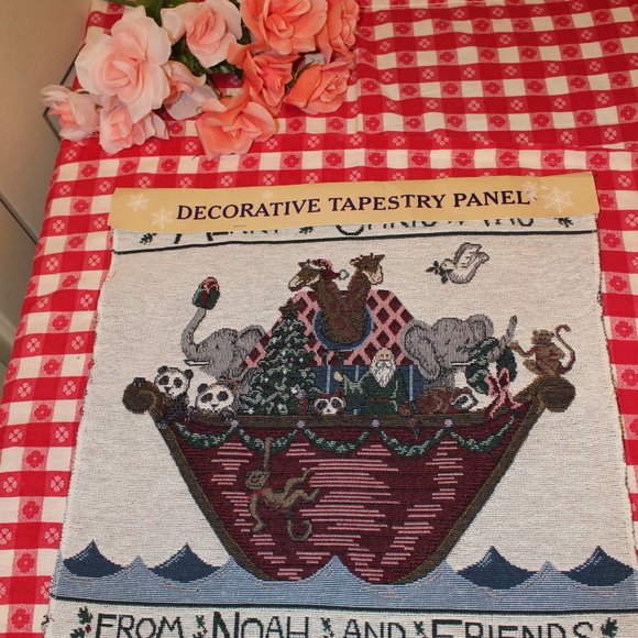 Tapestry Fabric Panel Merry Christmas From Noah & Friends 17.75" Sq Noahs Ark - Picture 7 of 12